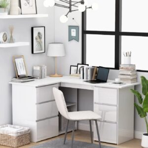 Andover High Gloss Corner Laptop Desk With 4 Drawers In White