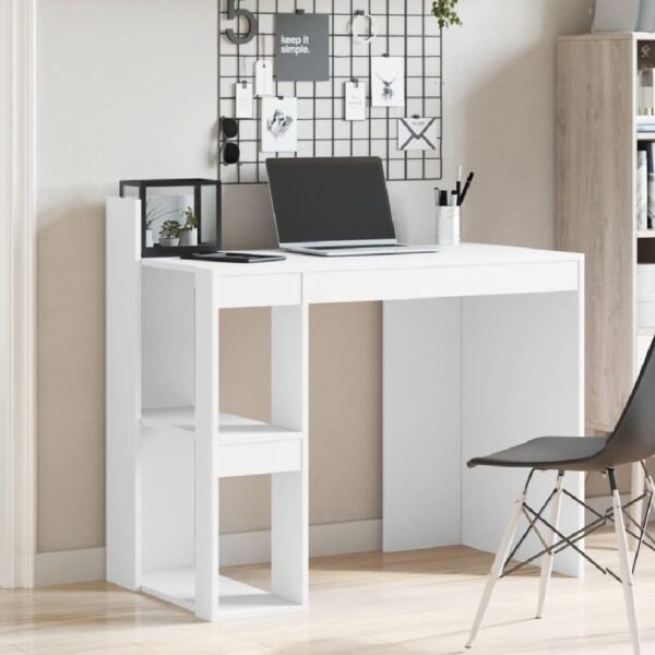 Krum Wooden Laptop Desk With 2 Shelves In White