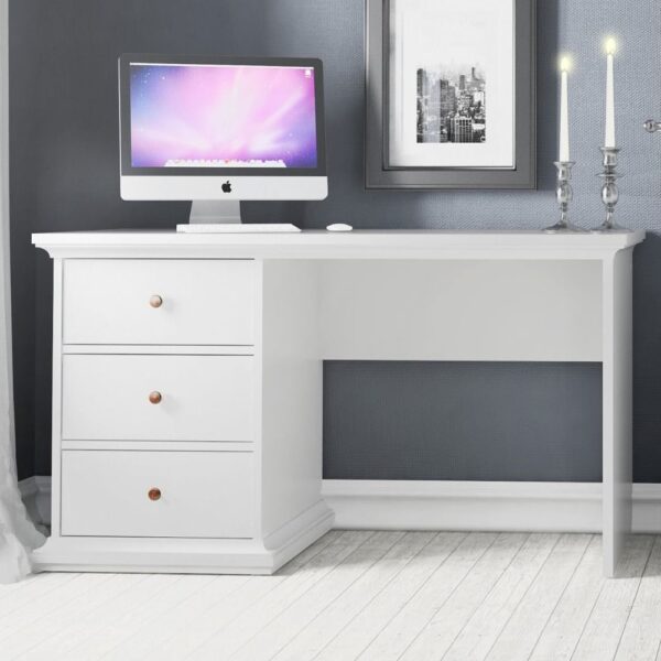 Parayo Wooden Laptop Desk With 3 Drawers In White