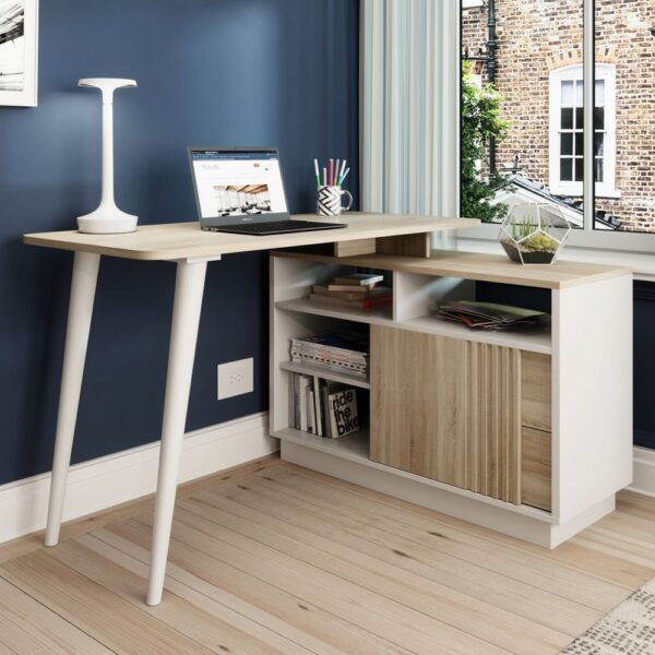 Bridgton Executive Wooden Laptop Desk In Sonoma Oak And White