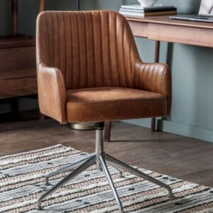 Curia Swivel Leather Home And Office Chair In Vintage Brown