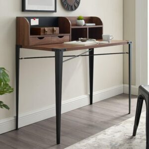 Gilford Wooden Laptop Desk With Hutch Industrial In Dark Walnut