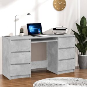 Abingdon Wooden Laptop Desk With 6 Drawers In Concrete Grey