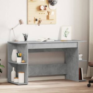 Haines Wooden Laptop Desk With 4 Shelves In Concrete Grey