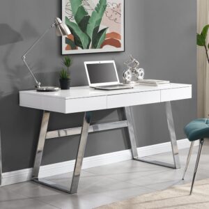 Aspen High Gloss Laptop Desk With 3 Drawers In White