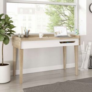 Gilbert Wooden Rectangular Laptop Desk In Sonoma Oak And White