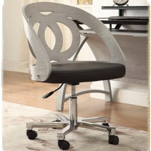 Juoly Office Chair In Black Faux Leather And Grey Ash